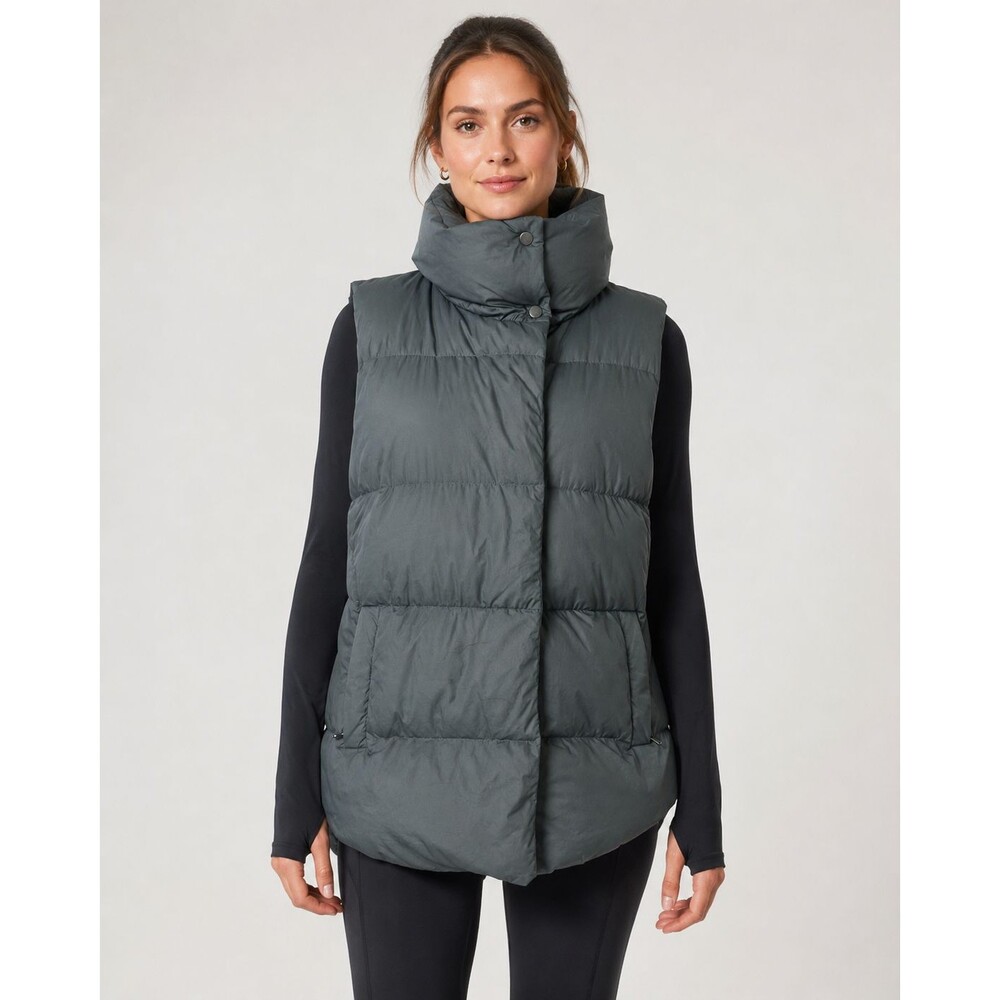 Athleta Charcoal Gray Puffer Vest High Collar Quilted Zip Pocket Outdoor Sz XLT